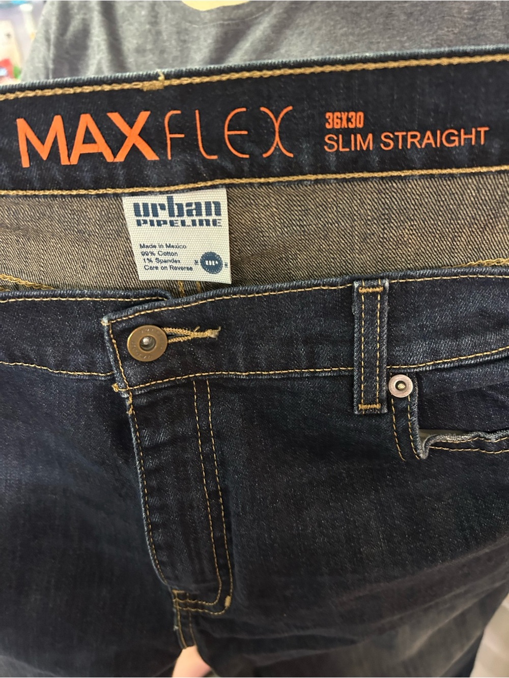 urban pipeline MaxFlex Slim Straight Jeans - Dark Blue with Orange Trim